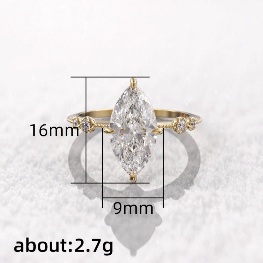 Sterling Silver Marquise Simulated Diamond Gold Ring - Picture 4 of 8